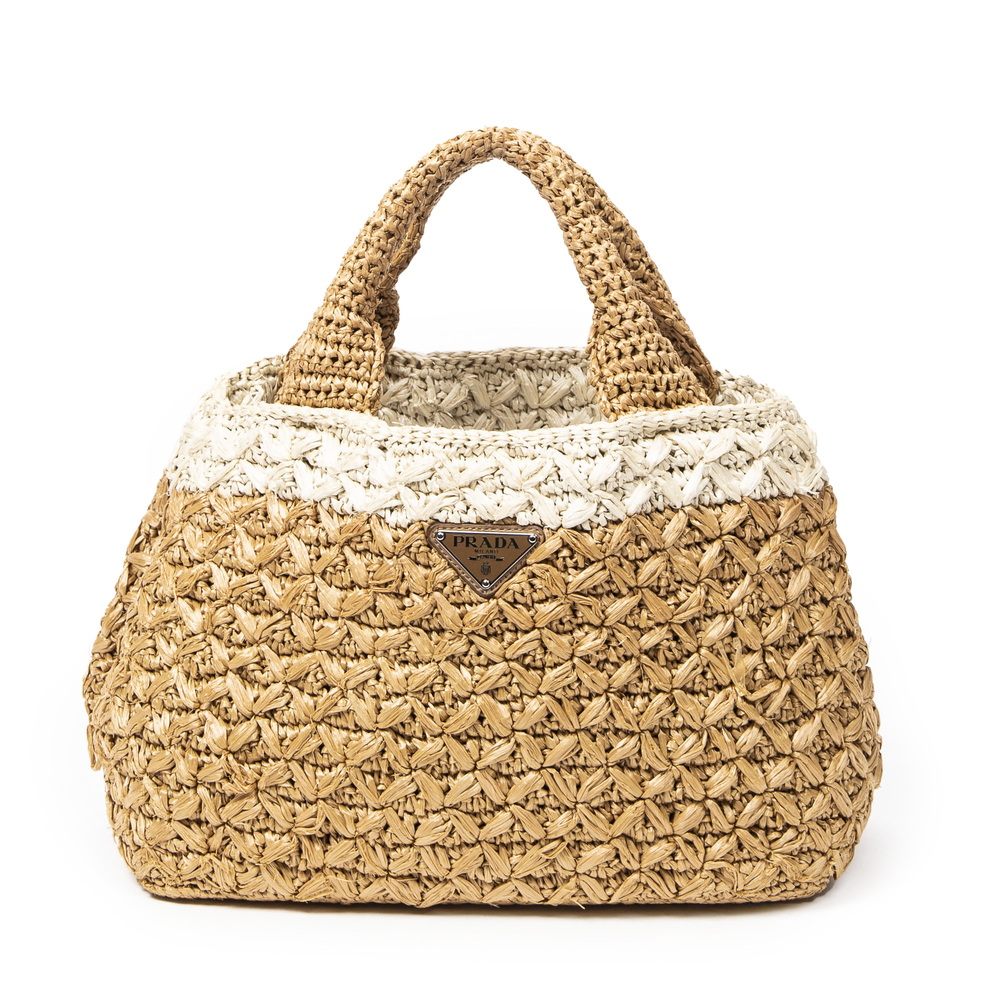 Prada Straw Crochet Tote in Natural and Cream